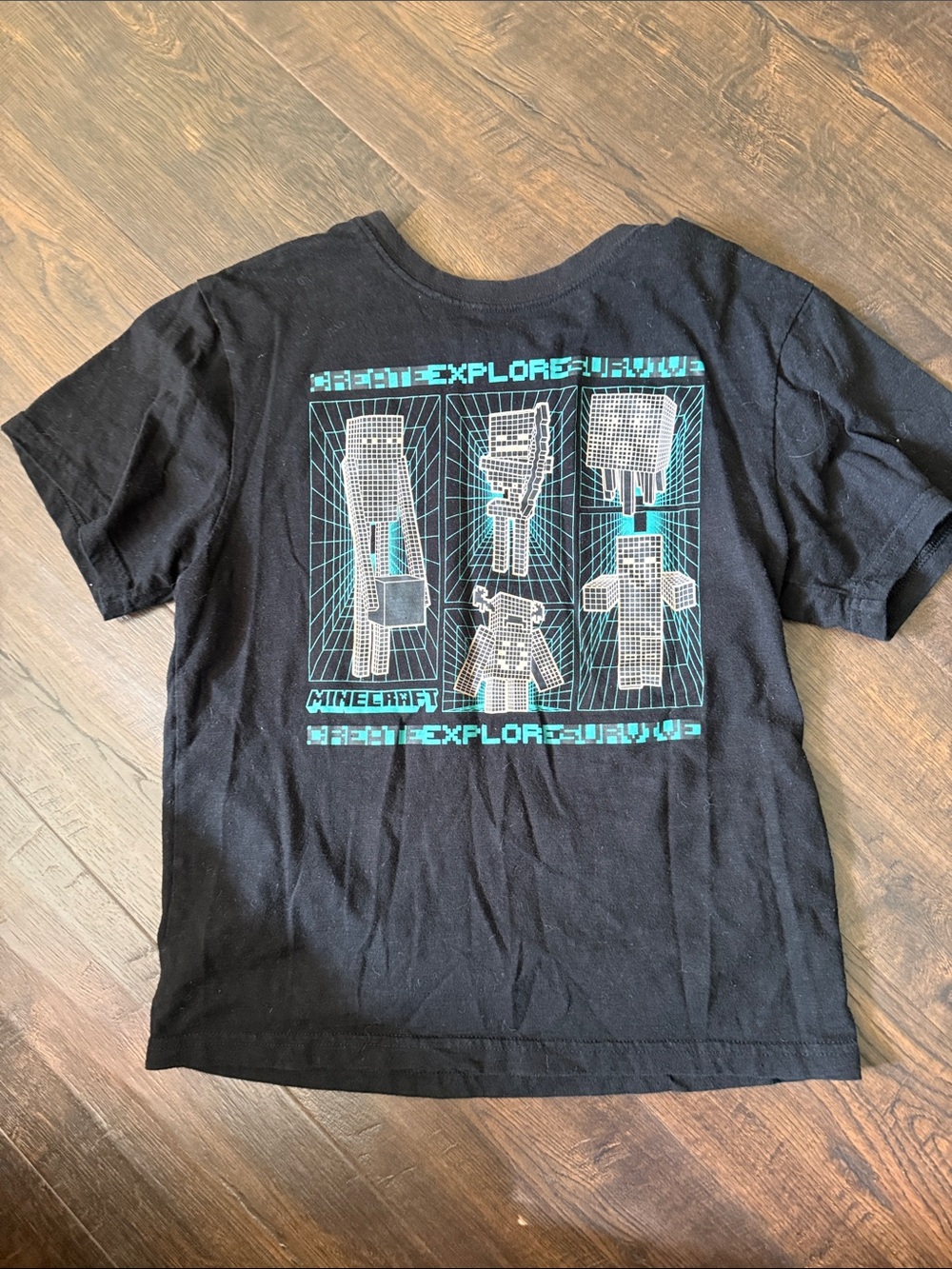 Kids' Black Graphic Tee - Blue Pixel Characters